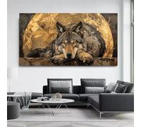 IEUUUB Luxury Wolf with Moon Background Abstract Wild Animals Poster Canvas Painting Nordic Wall Art Pictures Home Bedroom Decor 75x150cm(30x60in) with frame