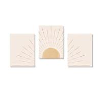 IEUUUB Mid Century Modern Posters and Print Boho Wall Art Yellow Sun Rising on the Horizon Geometric Nature Illustrations Line Art Wall 70x90cm(28x35in) x3 with frame