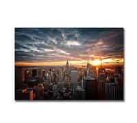 IEUUUB New York City Sunset View Canvas Paintings On the Wall Art Posters And Prints Skline of Manhattan Pictures Home Decor 30x45cm(12x18in) with frame