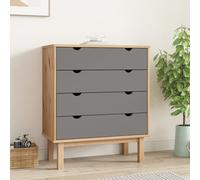 ieva solid pine wood wide chest of 4 drawers in brown and grey