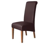 iEventStar High Back Chair Cover PU Faux Leather Waterproof Stretch Dining Chair Protect Slipcover (Brown High Back, 4)