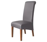 iEventStar High Back Chair Cover PU Faux Leather Waterproof Stretch Dining Chair Protect Slipcover (Gray High Back, 2)