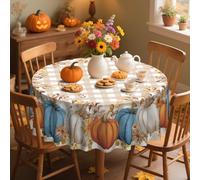 iEvery Autumn Round Table Cloth 150cm, Wipe Clean Pumpkin Thanksgiving Tablecloth Autumn Home Decor, Waterproof Plaid Table Cover for Fall Harvest Party Holiday Outdoor Picnic
