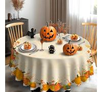 iEvery Autumn Round Table Cloth Wipe Clean 150cm, Pumpkin Thanksgiving Tablecloth Autumn Home Decor, Waterproof Table Cover for Fall Harvest Party Holiday Outdoor Picnic