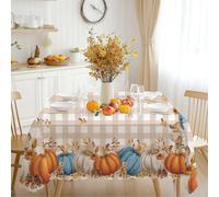iEvery Autumn Table Cloth, Pumpkin Thanksgiving Wipeable Tablecloth Autumn Home Decor, Rectangular Plaid Table Cover for Fall Harvest Party Holiday Outdoor Picnic 110x140cm