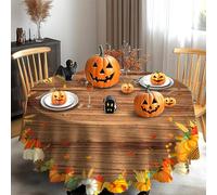 iEvery Autumn Table Cloth Round 150cm, Wipe Clean Pumpkin Thanksgiving Tablecloth Autumn Home Decor, Vintage Waterproof Table Cover for Fall Harvest Party Holiday Outdoor Picnic