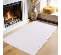 iEvery Bed Rug Bedroom 60 x 110 cm Washable Cuddly Short Pile Rug Modern Living Room Rug Soft & Easy Care Carpet Non-Slip for Living Room Children's Room Decoration, White