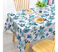 iEvery Blue Flower Tablecloth Wipe Clean, Wipeable Floral Table Cloth Rectangular Waterproof Stain-Resistant Polyester Table Cover for Dinning Kitchen Outdoor Home Decoration 140x180cm
