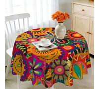 iEvery Boho Mandala Round Tablecloth Wipe Clean 140cm, Wipeable Circular Table Cloth Waterproof Stain-Resistant Polyester Table Cover for 4-6 Seater Dining Kitchen Patio Garden Party Outdoor Decor