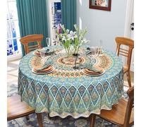 iEvery Boho Mandala Round Tablecloth Wipe Clean 150cm, Wipeable Floral Table Cloth Circular Waterproof Stain-Resistant Polyester Table Cover for Dinning Kitchen Patio Outdoor Home Decoration