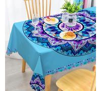 iEvery Boho Mandala Table Cloth Wipe Clean, Wipeable Blue Tablecloth Rectangular Waterproof Stain-Resistant Polyester Table Cover for Dinning Kitchen Patio Outdoor Home Decoration 140x180cm
