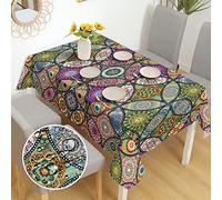 iEvery Boho Tablecloth Rectangular, Mandala Polyester Waterproof Table Cloth Wipe Clean Garden Tablecloth for Home Dinning Kitchen Party Picnic Patio Outdoor, 140x180cm