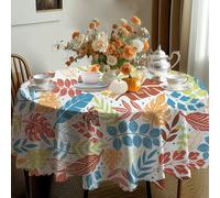 iEvery Colorful Leaves Round Tablecloth 150cm, Wipe Clean Polyester Autumn Table Cloth Waterproof Wipeable Circular Table Cover for Kitchen Dinning Garden Party Picnic Patio Outdoor