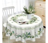 iEvery Eucalyptus Floral Round Tablecloth Wipe Clean 120cm, Wipeable Circular Table Cloth Waterproof Stain-Resistant Polyester Table Cover for 2-4 Seater Dining Kitchen Patio Garden Outdoor Decor