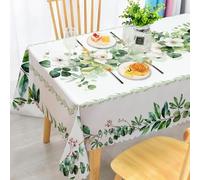iEvery Eucalyptus Floral Tablecloth Wipe Clean 140x200cm, Wipeable Rectangular Table Cloth Waterproof Stain-Resistant Polyester Table Cover for 4-6 Seater Dining Kitchen Patio Garden Outdoor Decor