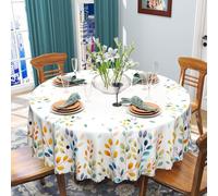 iEvery Eucalyptus Round Tablecloth Wipe Clean 150cm, Wipeable Summer Table Cloth Circular Waterproof Stain-Resistant Polyester Table Cover for Kitchen Picnic Patio Garden Outdoor Home Decor