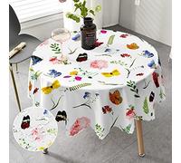 iEvery Floral Round Tablecloth 150cm, Polyester Wipe Clean Table Cloth Waterproof Garden Circle Table Cover for Kitchen Dinning Party Picnic Patio Outdoor