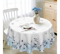 iEvery Floral Round Tablecloth Wipe Clean 160cm, Wipeable Circular Table Cloth Waterproof Stain-Resistant Polyester Table Cover for 6-8 Seater Dining Kitchen Patio Garden Party Outdoor Home Decor