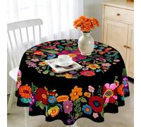 iEvery Flower Round Tablecloth Wipe Clean 140cm, Wipeable Circular Table Cloth Waterproof Stain-Resistant Polyester Table Cover for 4-6 Seater Dining Kitchen Patio Garden Party Outdoor Home Decor