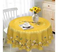 iEvery Golden Round Tablecloth Wipe Clean 140cm, Wipeable Circular Table Cloth Waterproof Stain-Resistant Polyester Table Cover for 4-6 Seater Dining Kitchen Patio Garden Party Outdoor Home Decor