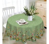 iEvery Green Floral Round Tablecloth Wipe Clean 160cm, Wipeable Circular Table Cloth Waterproof Stain-Resistant Polyester Table Cover for 6-8 Seater Dining Kitchen Patio Garden Party Outdoor Decor