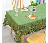iEvery Green Floral Tablecloth Wipe Clean 140x240cm, Wipeable Rectangular Table Cloth Waterproof Stain-Resistant Polyester Table Cover for 6-8 Seater Dining Kitchen Patio Garden Party Outdoor Decor