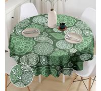 iEvery Green Paisley Round Tablecloth 150cm, Wipe Clean Polyester Table Cloth Waterproof Wipeable Circular Table Cover for Kitchen Dinning Garden Party Picnic Patio Outdoor