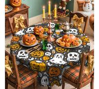 iEvery Halloween Round Table Cloth Wipe Clean, Wipeable Pumpkin Ghost Skull Tablecloth Circular, Halloween Decorations Outdoor Table Cover Polyester Waterproof for Kitchen Party 150cm