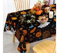 iEvery Halloween Table Cloth Wipe Clean, Wipeable Pumpkin Ghost Skull Tablecloth Rectangular, Halloween Decorations Outdoor Table Cover Polyester Waterproof for Kitchen Party 110x140cm