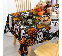 iEvery Halloween Table Cloth Wipe Clean, Wipeable Pumpkin Ghost Skull Tablecloth Rectangular, Halloween Decorations Outdoor Table Cover Polyester Waterproof for Kitchen Party 140x180cm