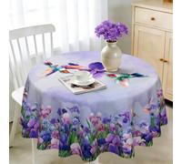 iEvery Purple Floral Round Tablecloth Wipe Clean 160cm, Wipeable Circular Table Cloth Waterproof Stain-Resistant Polyester Table Cover for 6-8 Seater Dining Kitchen Patio Garden Party Outdoor Decor