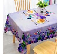 iEvery Purple Floral Tablecloth Wipe Clean 140x200cm, Wipeable Rectangular Table Cloth Waterproof Stain-Resistant Polyester Table Cover for 4-6 Seater Dining Kitchen Patio Garden Outdoor Home Decor