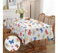 iEvery Rectangular Tablecloth Butterfly Tablecloths floral Polyester Wipe Clean Table Cloth Water Resistance Table Cover for Home Dining Kitchen Party 150x260cm(60x102in)