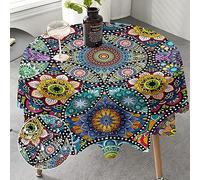 iEvery Round Tablecloth 150cm Boho Wipeable Tablecloths Polyester Wipe Clean Table Cloth Waterproof Circular Table Cover for Home Dinning Kitchen Party Picnic Patio Outdoor