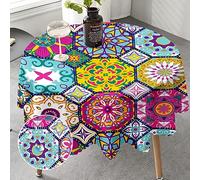 iEvery Round Tablecloth 150cm Morocco Tablecloths Polyester Wipe Clean Table Cloth Water Resistance Table Cover for Home Dining Kitchen Party Round 150cm(60in)