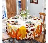 iEvery Round Wipe Clean Tablecloth 150cm, Circular Table Cloths Wipeable Maple Leaf Theme, Waterproof Polyester Table Cover for Kitchen Party Home Decoration