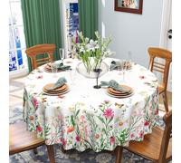 iEvery Spring Summer Floral Round Tablecloth Wipe Clean 150cm, Wipeable Table Cloth Circular Waterproof Polyester Table Cover for Dinning Kitchen Garden Patio Outdoor Home Decoration