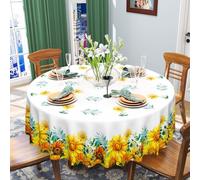 iEvery Sunflower Round Table Cloth Wipe Clean 150cm, Wipeable Flower Tablecloth Circular Waterproof Stain-Resistant Polyester Table Cover for Dinning Kitchen Patio Garden Outdoor Home Decor