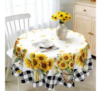 iEvery Sunflower Round Tablecloth Wipe Clean 140cm, Wipeable Circular Table Cloth Waterproof Stain-Resistant Polyester Table Cover for 4-6 Seater Dining Kitchen Patio Garden Party Outdoor Home Decor