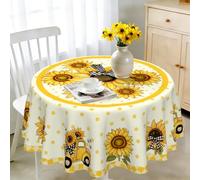 iEvery Sunflower Round Tablecloth Wipe Clean 160cm, Wipeable Circular Table Cloth Waterproof Stain-Resistant Polyester Table Cover for 6-8 Seater Dining Kitchen Patio Garden Party Outdoor Home Decor