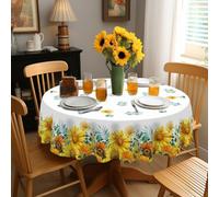iEvery Sunflower Tablecloth Round Washable 150 cm, Garden Tablecloth Weatherproof Floral Table Cloth Polyester Tablecloth Waterproof for Outdoor Garden Table Kitchen Dining Table Garden Thanksgiving
