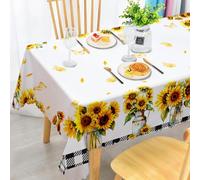 iEvery Sunflower Tablecloth Wipe Clean 140x300cm, Wipeable Rectangular Table Cloth Waterproof Stain-Resistant Polyester Table Cover for 10-12 Seater Dining Kitchen Patio Garden Outdoor Home Decor