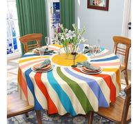 iEvery Sunshine Round Table Cloth Wipe Clean 150cm, Wipeable Sun Rainbow Tablecloth Circular Waterproof Stain-Resistant Polyester Table Cover for Kitchen Patio Garden Outdoor Home Decor