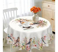 iEvery Watercolor Birds Round Tablecloth Wipe Clean 120cm, Wipeable Circular Table Cloth Waterproof Stain-Resistant Polyester Table Cover for 2-4 Seater Dining Kitchen Patio Garden Outdoor Decor