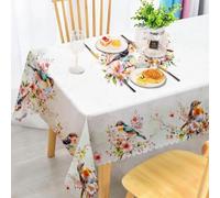 iEvery Watercolor Birds Tablecloth Wipe Clean 140x200cm, Wipeable Rectangular Table Cloth Waterproof Stain-Resistant Polyester Table Cover for 4-6 Seater Dining Kitchen Patio Garden Outdoor Decor