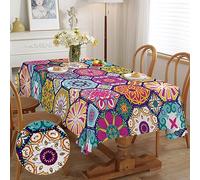 iEvery Wipe Clean Tablecloth Rectangular - Boho Morocco Table Cloth Waterproof Stain-Resistant Polyester Wipeable Table Cover 150x260cm for 8-10 Seater Dining Kitchen Patio Garden Party Outdoor
