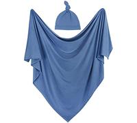iEvolve Baby Swaddle Blanket with Hat Set Newborn Swaddle Wrap Swaddling Blanket Receiving Blankets for Baby Girls Boys 85 * 85cm(Sapphire blue)
