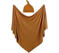 iEvolve Baby Swaddle Blanket with Hat Set Newborn Swaddle Wrap Swaddling Blanket Receiving Blankets for Baby Girls Boys 85 * 85cm(Ginger)
