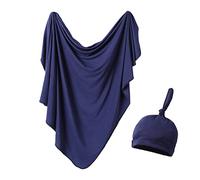 iEvolve Baby Swaddle Blanket with Hat Set Newborn Swaddle Wrap Swaddling Blanket Receiving Blankets for Baby Girls Boys 85 * 85cm(Navyblue)