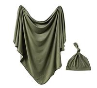 iEvolve Baby Swaddle Blanket with Hat Set Newborn Swaddle Wrap Swaddling Blanket Receiving Blankets for Baby Girls Boys 114 * 114cm(OliverGreen)